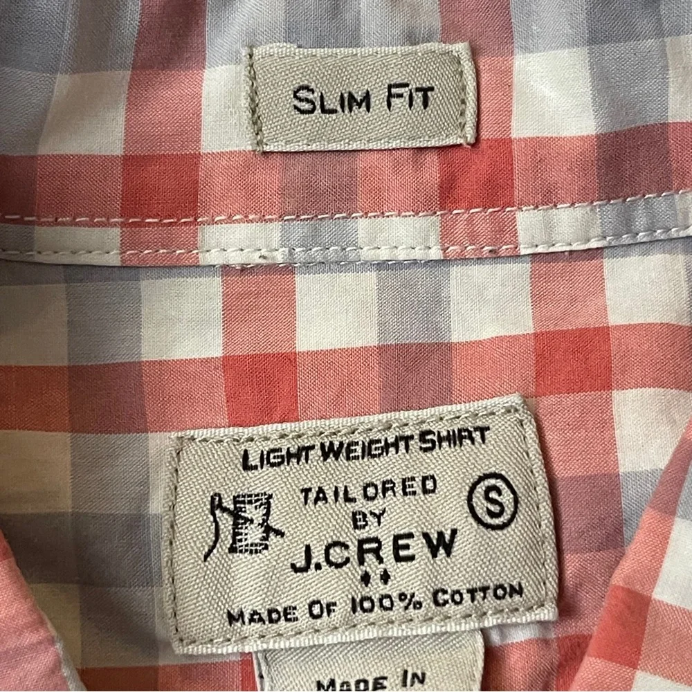 Crew Slim Fit Plaid Button‎ Down Shirt Blue Salmon Cotton Men’s Small